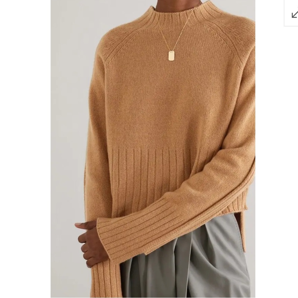 Rejina Pyo Erin Cashmere Wool Blend Knit Sweater Camel Tan Small Mock Neck